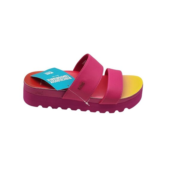 REEF Banded Horizon Hi Platform Slip On Cushion Comfort Slide Sandal Pink Size 6 - Picture 1 of 10